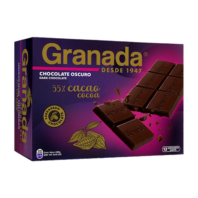 Tableta de Chocolate Oscuro 55% Cacao 12 unidades